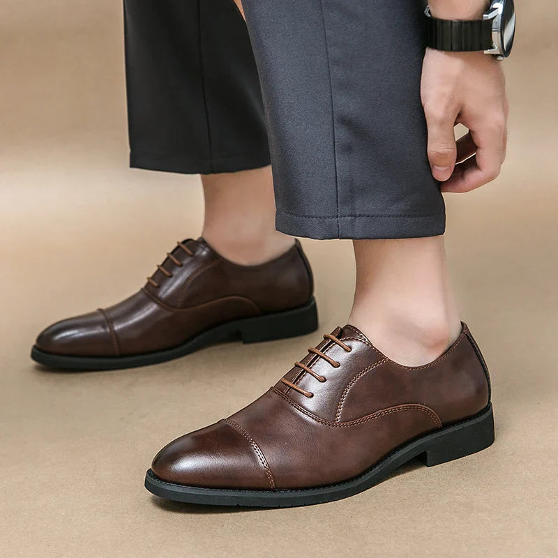Men’s Luxury Leather Dress Shoes — Comfortable Pointed Business & Wedding Shoes Black