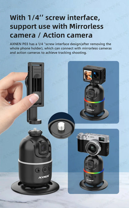 Smart Auto Face Tracking AI Gimbal – 360° Desktop Vlog Stabilizer for Smartphone & Action Camera (Tripod Optional)