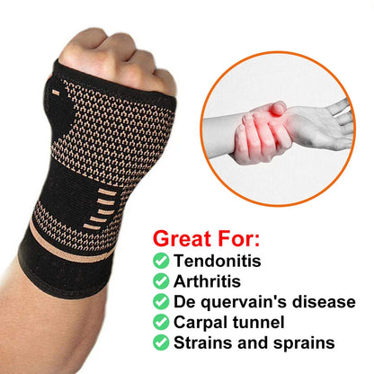 1PCS Copper Compression Gloves - Sports Wrist Guard Arthritis Gloves for Elastic Palm Brace, Fitness Wrist Support Wristband