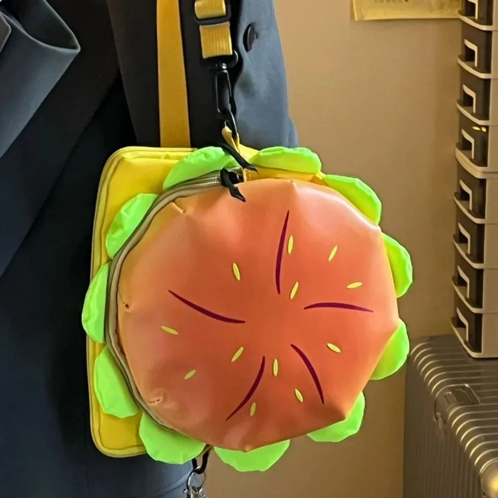 Stylish Hamburger PU Daypack Backpack – Casual Zipper Laptop Bag for Travel, Outdoor, and Unisex Use