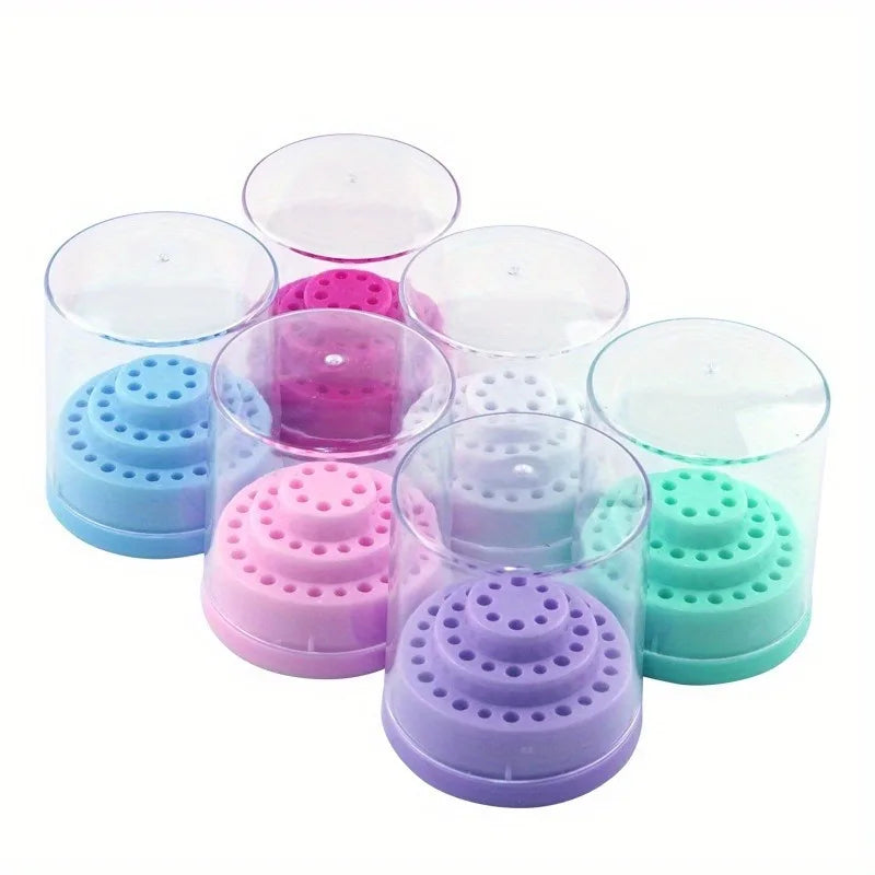 48-Hole Nail Drill Bit Holder - Acrylic Storage Box Stand for Manicure Tools
