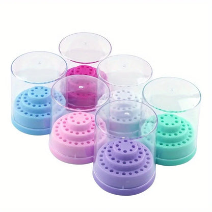 48-Hole Nail Drill Bit Holder - Acrylic Storage Box Stand for Manicure Tools