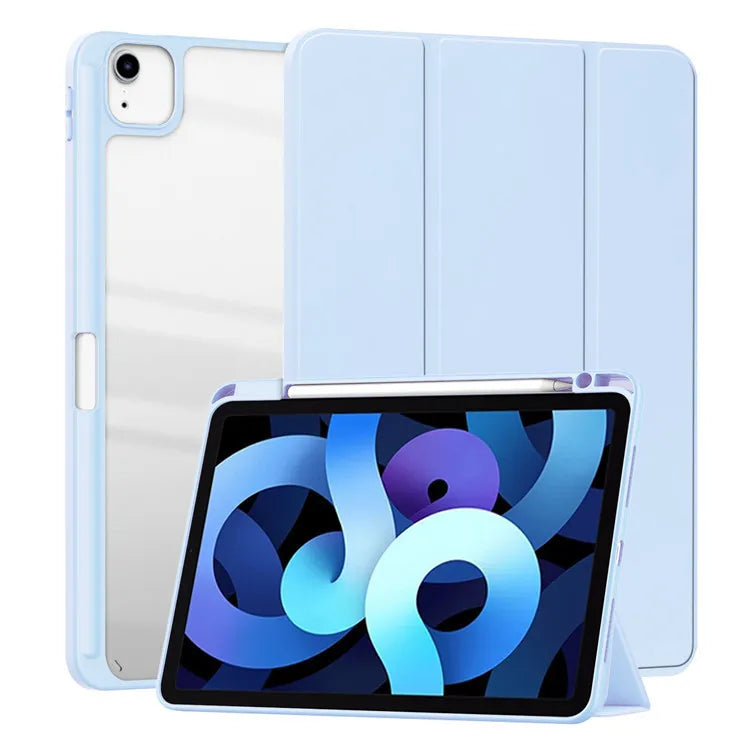 Smart PU iPad Case - Transparent Protective Cover for iPad Air Pro 11 Inch 10.9 10.2 9.7 Models with Stand