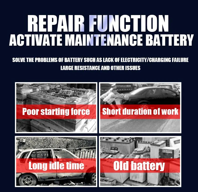 12V/24V Smart Battery Charger — 10A/12A Fast Charger with 7-Stage Pulse Repair for AGM, GEL, WET Lead-Acid Car Batteries