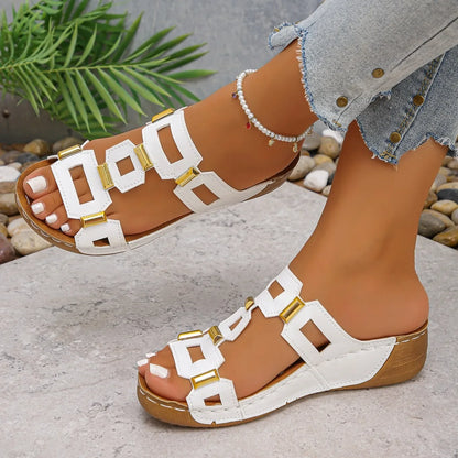 Women’s Roman Style Wedge Sandals - Open-Toe Comfortable Summer Beach Slip-On Shoes
