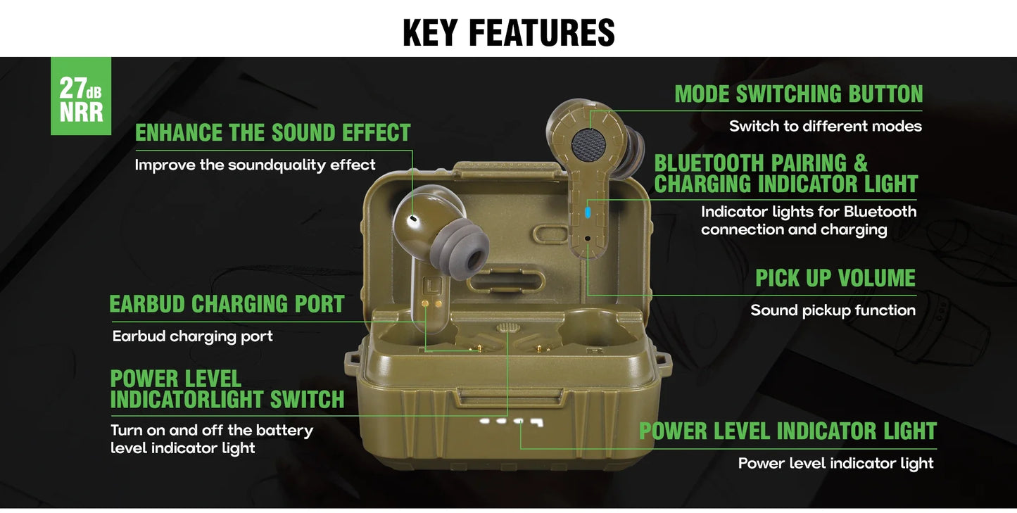 ARM NEXT E30 Tactical Bluetooth Headset – Electronic Noise-Cancelling Earplugs NRR27dB for Shooting