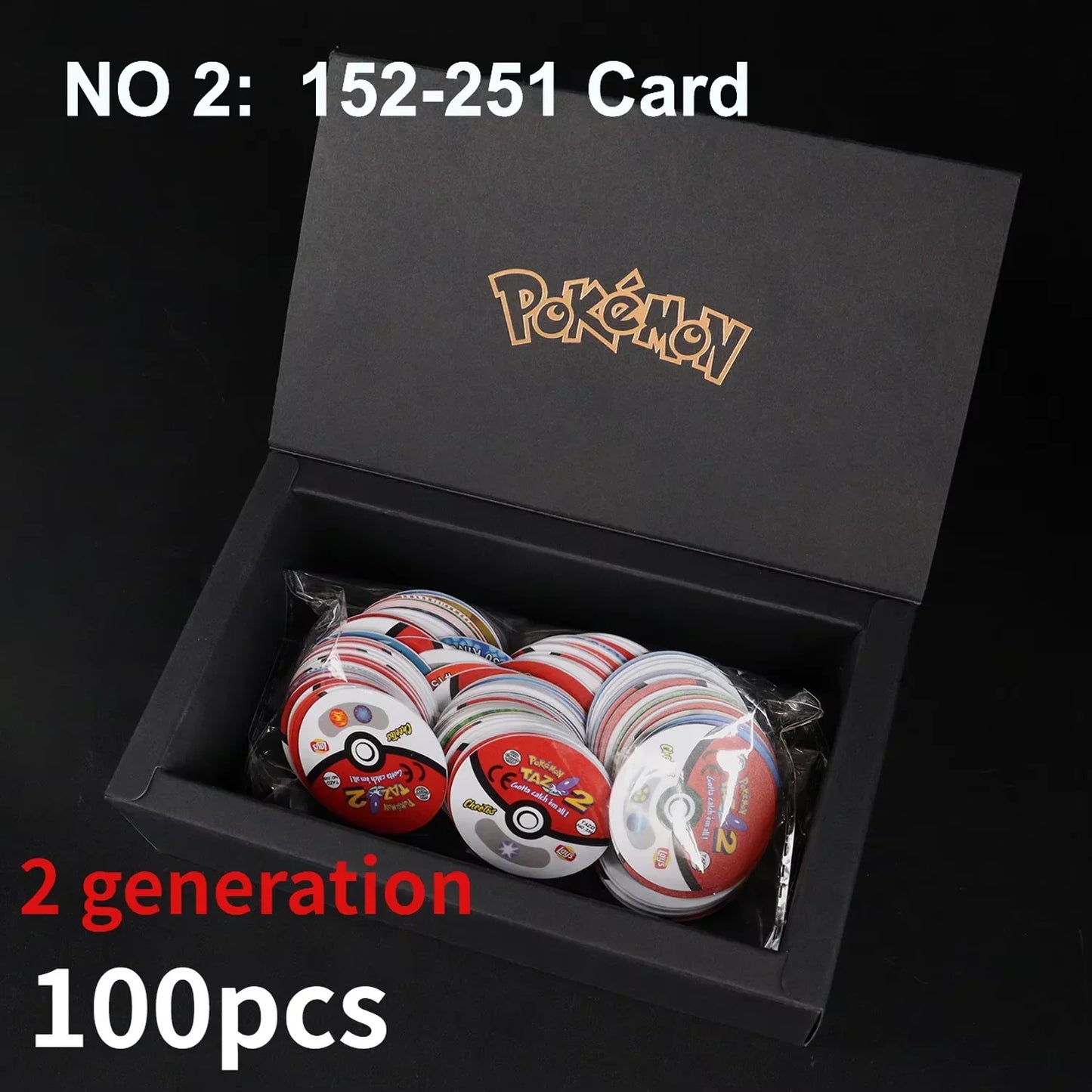 100/160pcs Pokemon Tazos – 1st & 2nd Generation 3D Round and Square Collector Cards, Album Trainer Pogs for Cheetos Chipitaps