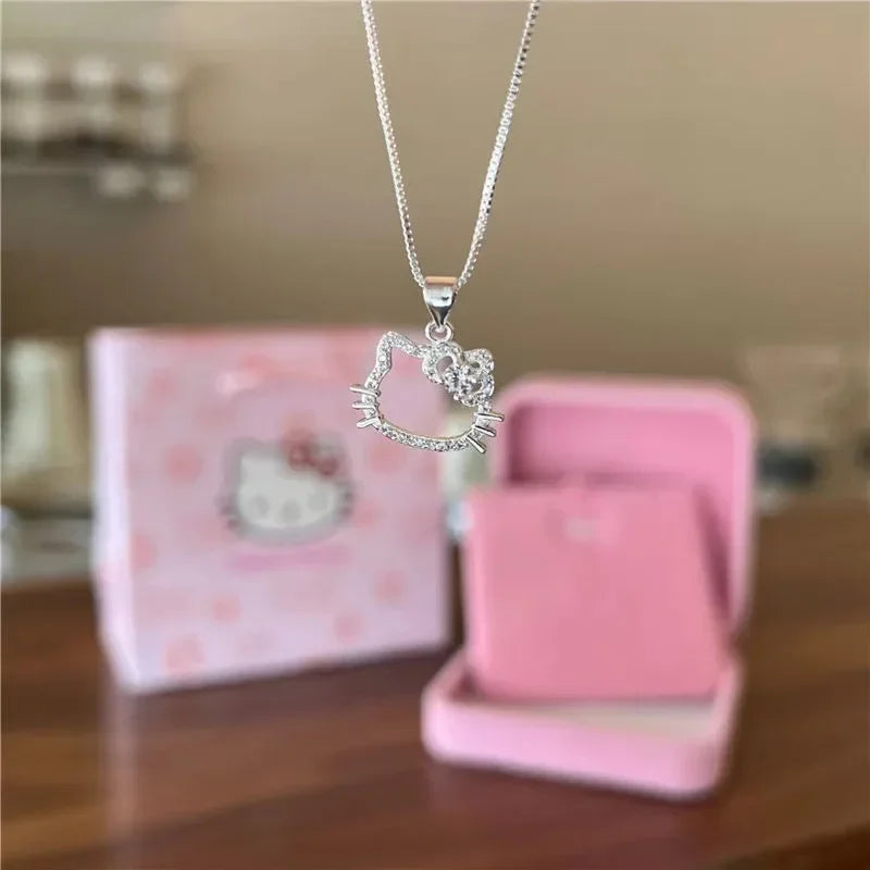 Hello Kitty Necklace & Ring Set – Cute Sanrio Cartoon Jewelry Anime Gift for Kids
