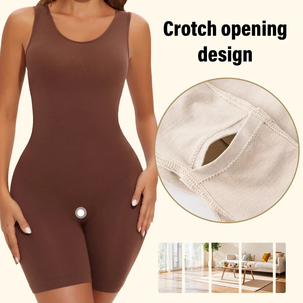 POKARLA Sexy Full Coverage Bodysuit – Seamless Thigh Slimming Wide Shoulder Shapewear Jumpsuit
