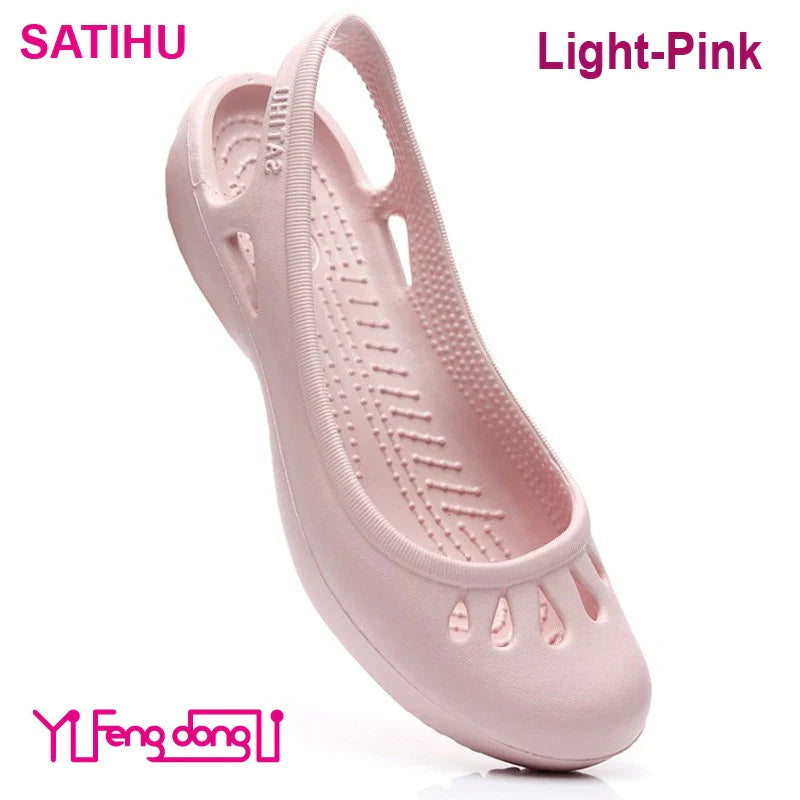Certified Satihu Summer Lightweight Anti-Slip Clogs for Women - Flat Bottom Sandals, Nurse, Outdoor, Beach Jelly Shoes