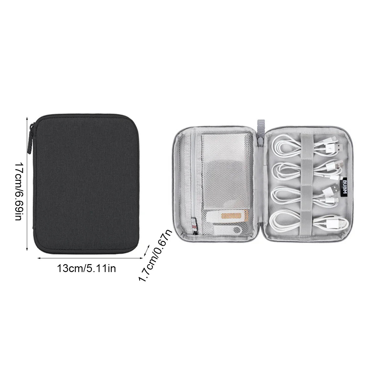 Portable Travel Data Cable Storage Bag – Double Layer Power Bank, U-Disk & Earphone Organizer