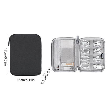 Portable Travel Data Cable Storage Bag – Double Layer Power Bank, U-Disk & Earphone Organizer