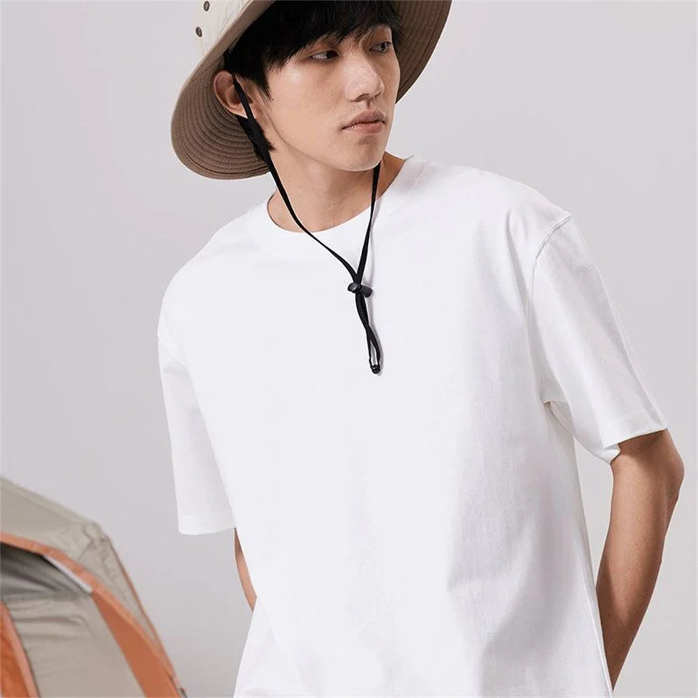 Men's & Women's Cotton T-Shirt — Summer Solid Color Round Neck Short-Sleeve Top, Casual Couple White Tee