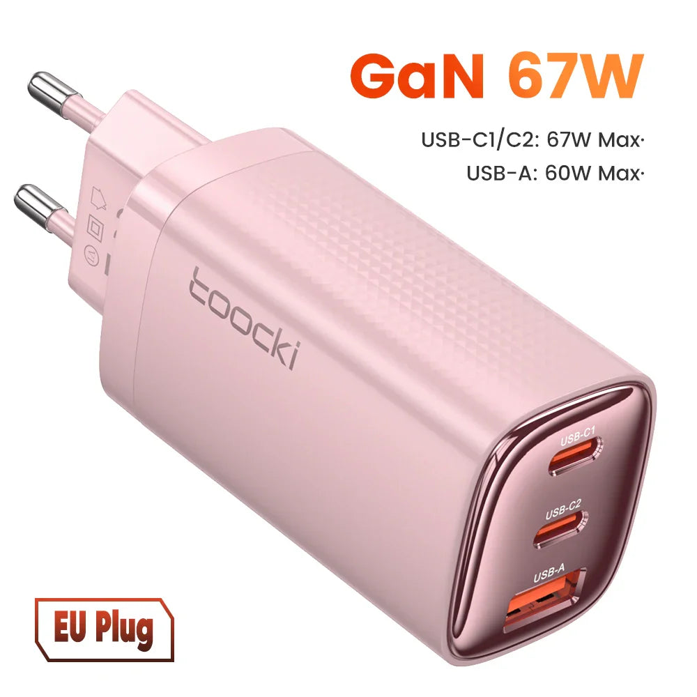 Toocki 67W GaN USB-C Charger — Digital Display Quick Charge PD PPS QC4.0 for MacBook, Laptop, iPad, iPhone 15/14