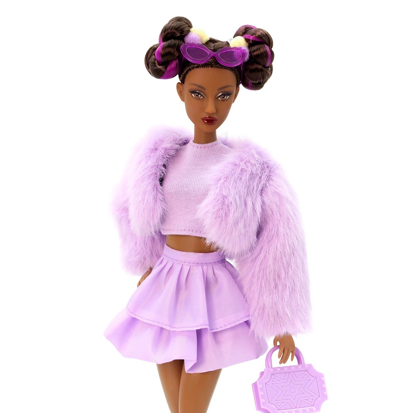 DEFA Lucy Love Fashion Doll – Purple Plush Jacket, Double-Layer Ruffled Skirt & Heeled Boots