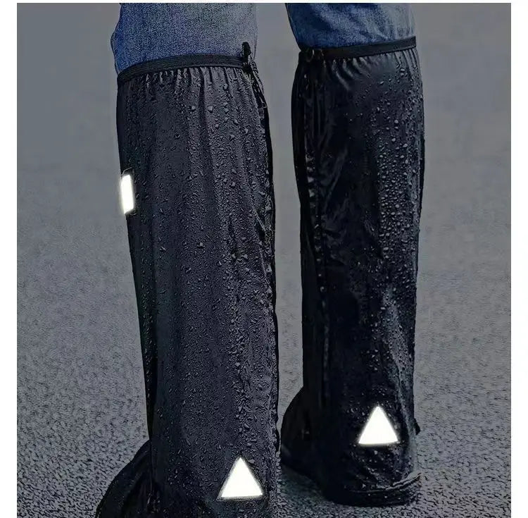 Black Waterproof Rain Boot Covers – High-Top Shoe Covers with Reflector for Motorcycle, Bike & Outdoor Use (Men & Women)