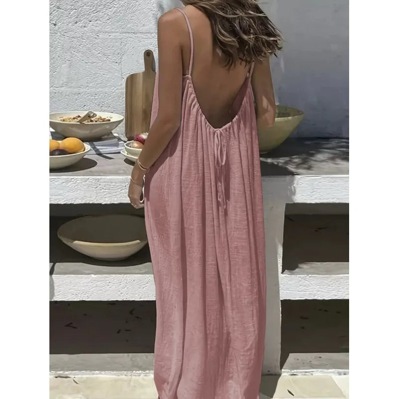 Women’s Strapless Backless Maxi Dress - Loose Comfortable Casual Home Sleepwear Long Dress