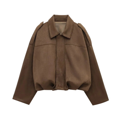 TRAFZA Women’s Casual Bomber Jacket — Oversized Lantern Sleeve Spring/Summer Coat, 2025 Streetwear Zipper Outerwear