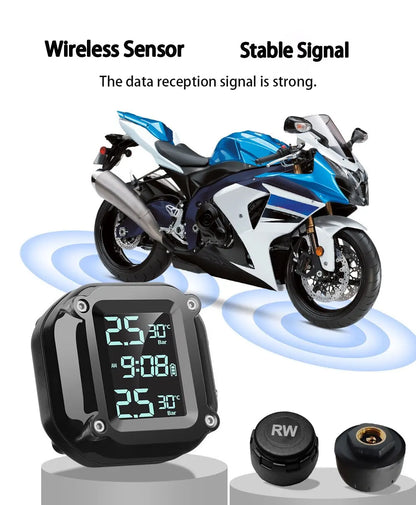 M5 Combination Motorcycle Tire Pressure Monitor - Digital Display, External Wireless Tire Pressure Detector