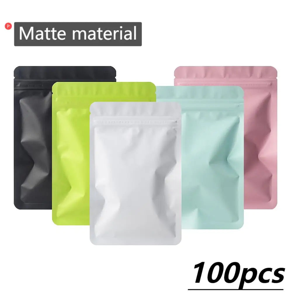 100PCS Double-Sided Frosted Mylar Bags - Flat Bottom, Waterproof, Heat-Sealing Aluminum Foil Zipper Bags