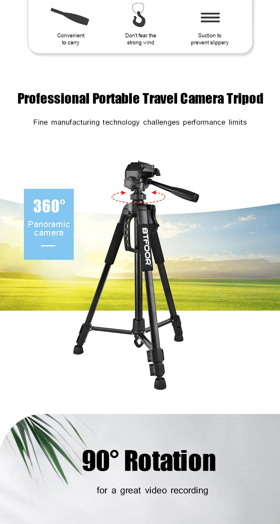 55" Aluminum Phone & Camera Tripod — Travel Self-Stand with Quick Plate Mount & Pan Head for Canon, Nikon DSLR & SLR Cameras