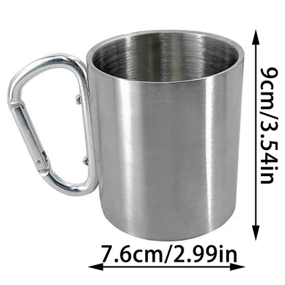 Stainless Steel Camping Mug with Carabiner Handle – Portable Outdoor Travel Water Cup for Hiking, Picnic & Adventure Use