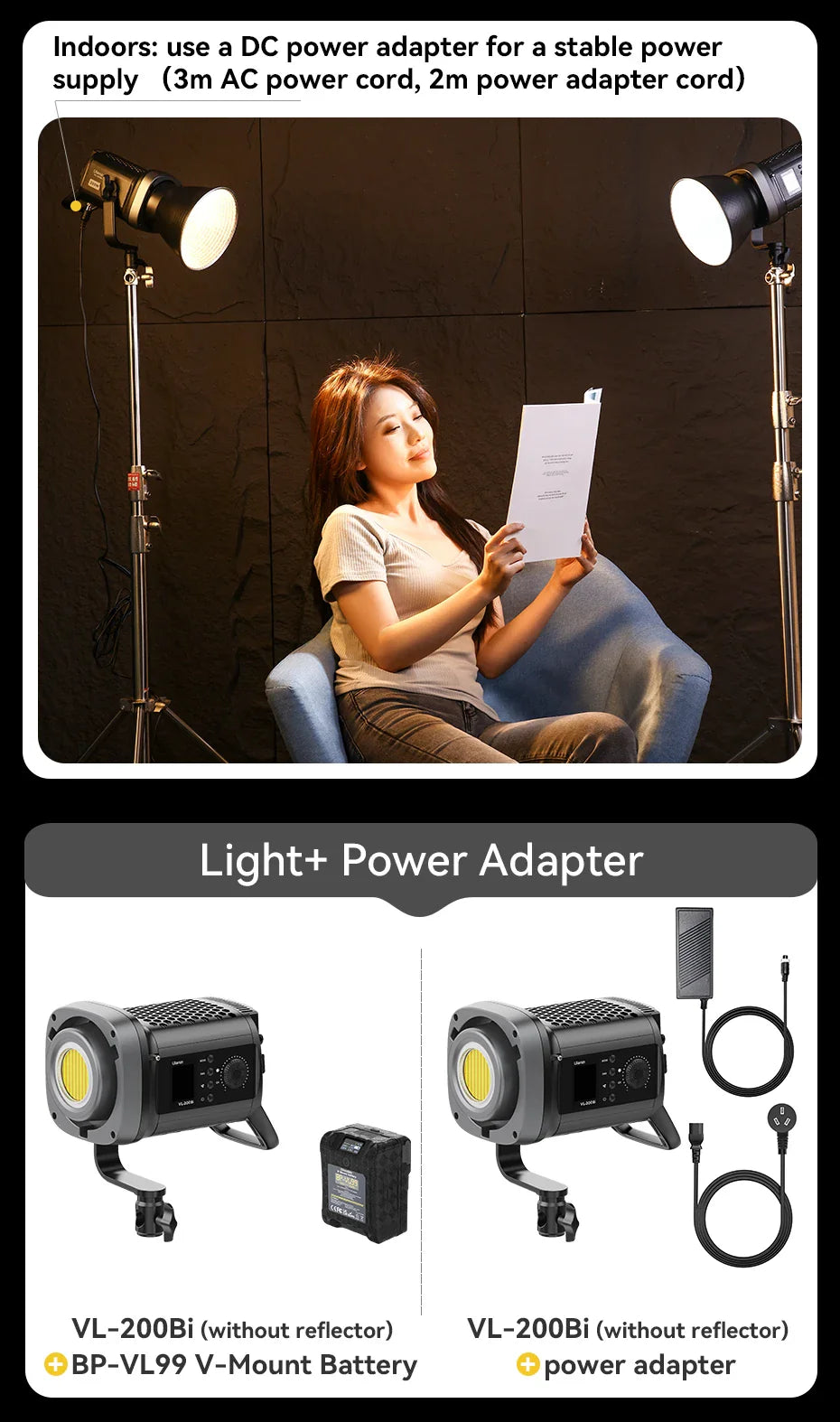 Ulanzi VL-120Bi VL-120C 120W V-Mount COB Light – Wireless APP Control, 2700K-6500K Video Light for Skit Video Photography