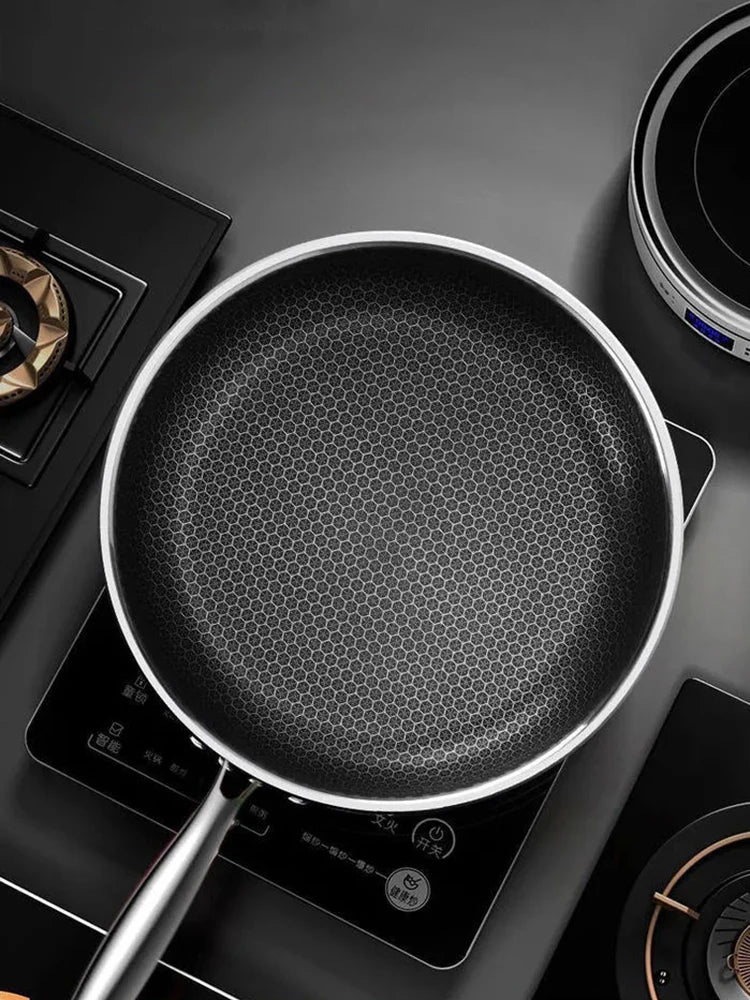 Tri-Ply 316 Stainless Steel Frying Pan – Double-Sided Honeycomb Wok Skillet for All Stoves