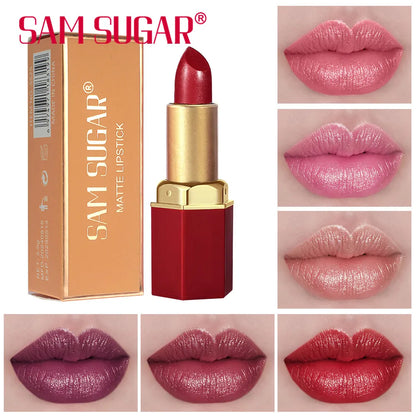 6 Colors Gold Bar Tube Lipstick – Matte, Pearlescent Glitter, Velvet Texture, Valentine's Day Gift (1PC)