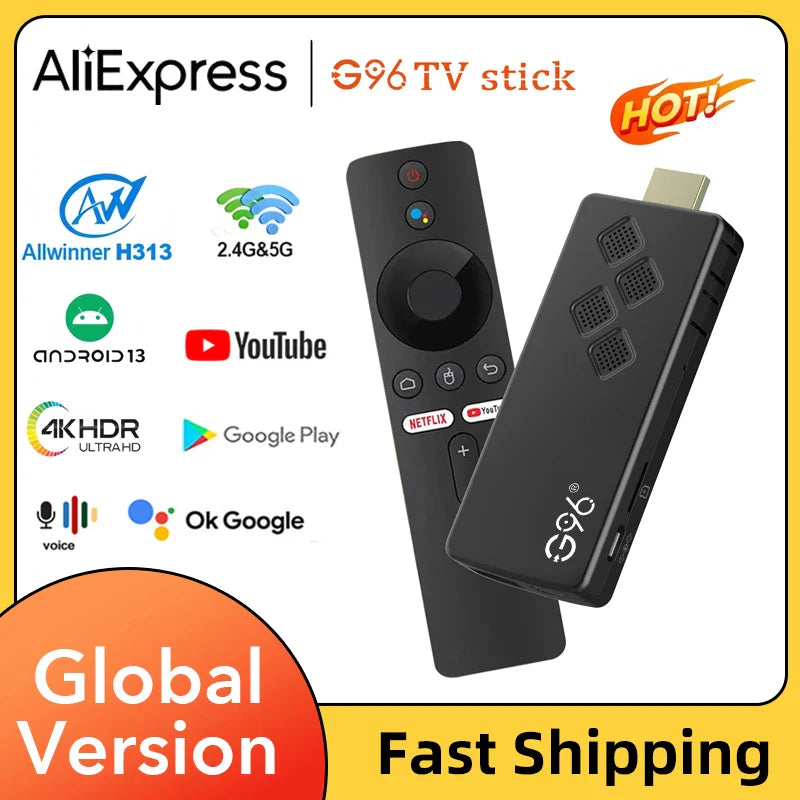 G96 Android 13.0 4K Smart TV Stick – H313, 2GB RAM 16GB ROM, Dual WiFi, Infrared Remote, High-Performance ATV Streaming Device