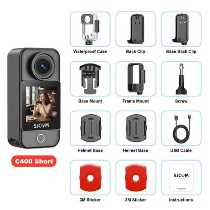 SJCAM C400 4K Action Camera – Dual Screen 30FPS, 90° Flip Touch Display, 6-Axis Gyro Stabilization, Long Battery Life Cam