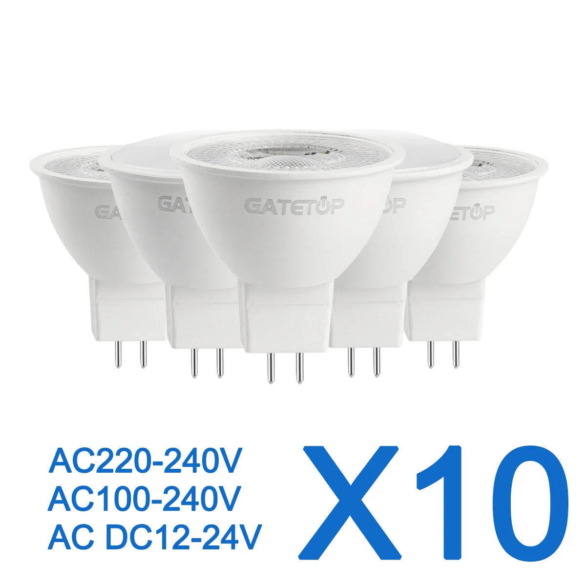 10PCS MR16 GU5.3 LED Bulb – Full Voltage AC/DC 12V–220V Spotlight, Flicker-Free White Light for Home, Study & Indoor Lighting