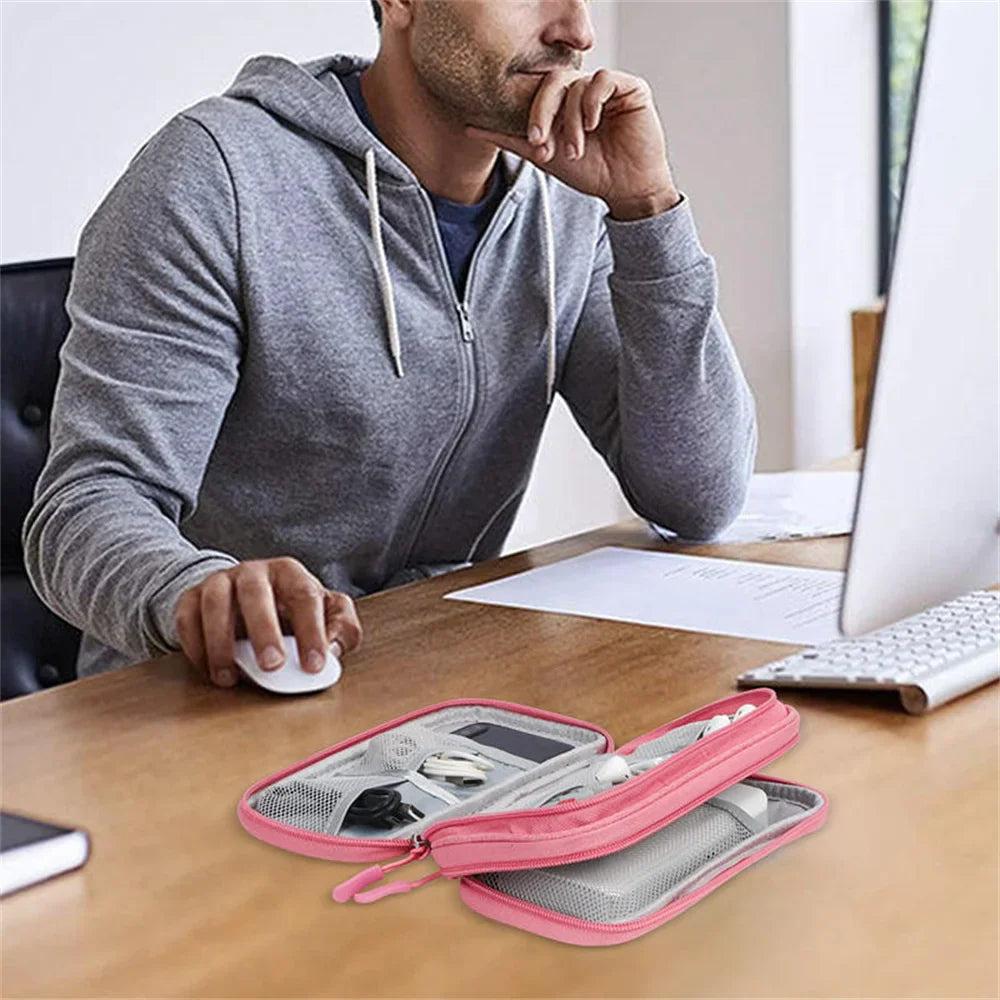 Travel Electronics Organizer Bag — Portable Waterproof Double-Layer Storage for Cables, Wires & Accessories