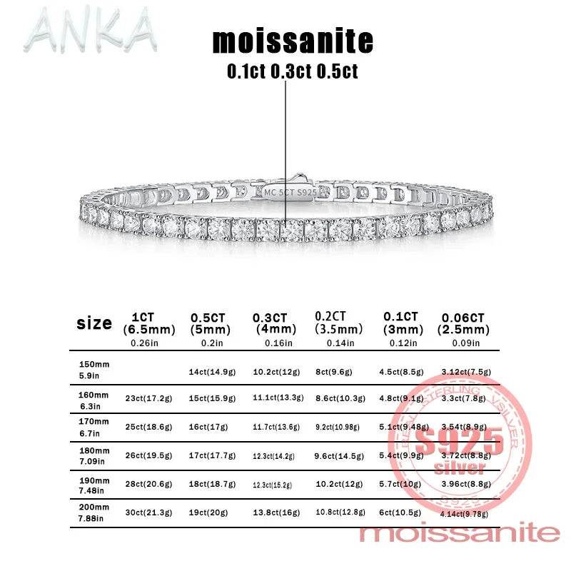 Sterling Silver 925 Moissanite Tennis Bracelet – 0.3CT Full Row Sparkling Moissanite Jewelry