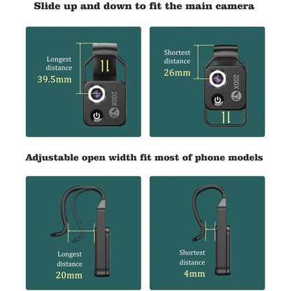 200X Phone Microscope with CPL Lens & LED Light – Universal Clip for iPhone/Android – Microworld Exploration for Kids and Adults