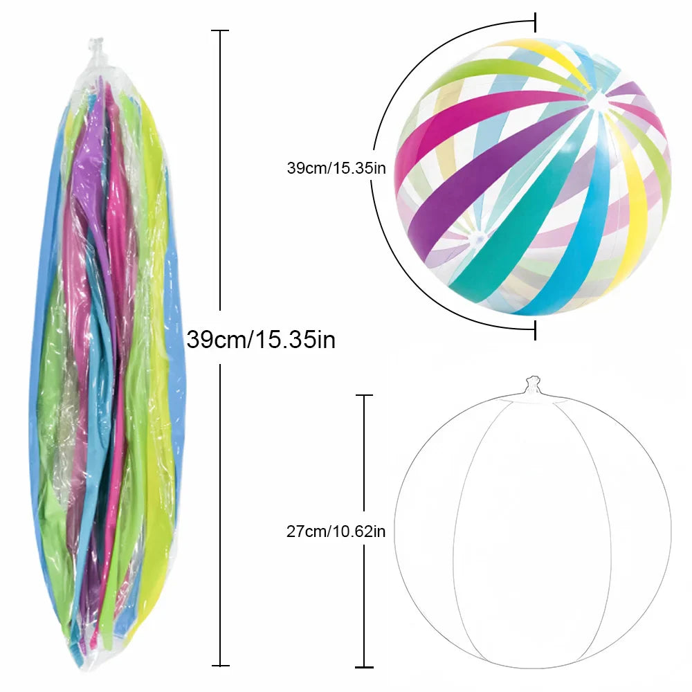 2-Pack 15.35-Inch Colorful Striped Transparent Inflatable Beach Balls — Fun Set for Beach & Pool Party Games