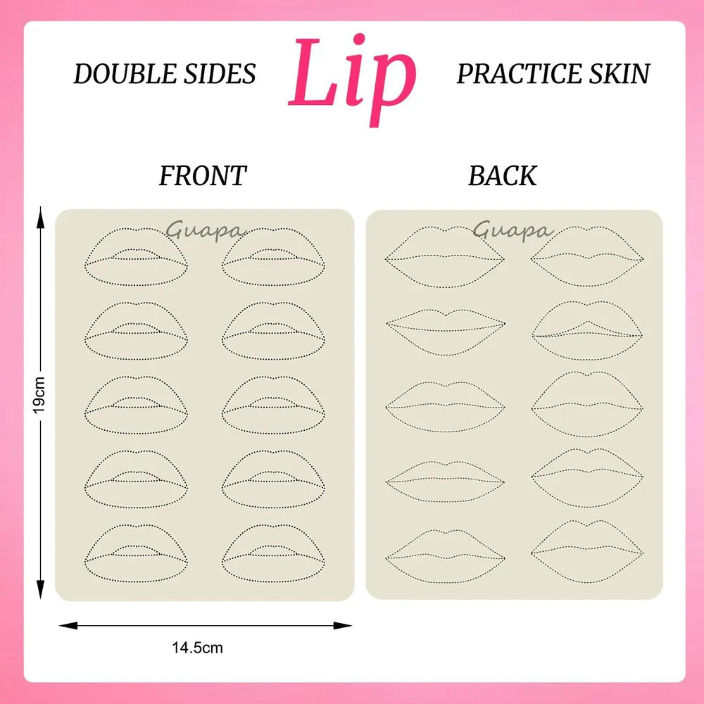 1mm Thick Double-Sided Lip Practice Skin — Microblading & PMU Stencil for Permanent Makeup Tattoo Artists