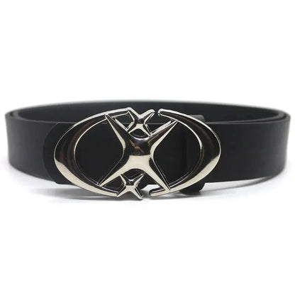 Women’s Punk Star Buckle Belt – Cross Metal Vintage Gothic Y2K PU Leather Waistband for Pants & Jeans, Unisex Fashion Belt