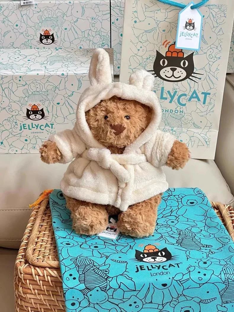 Jellycat Spot Barcelona Bathrobe Bear – Eggplant & Strawberry Bear Dolls, Cute Soothing Companion for Children's Festival Gifts