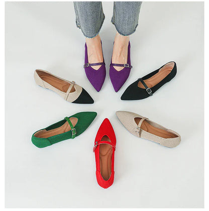 2024 Women's Flat Shoes – Pointed Toe Soft Knitted Sole, Breathable & Comfortable Spring and Autumn New Model