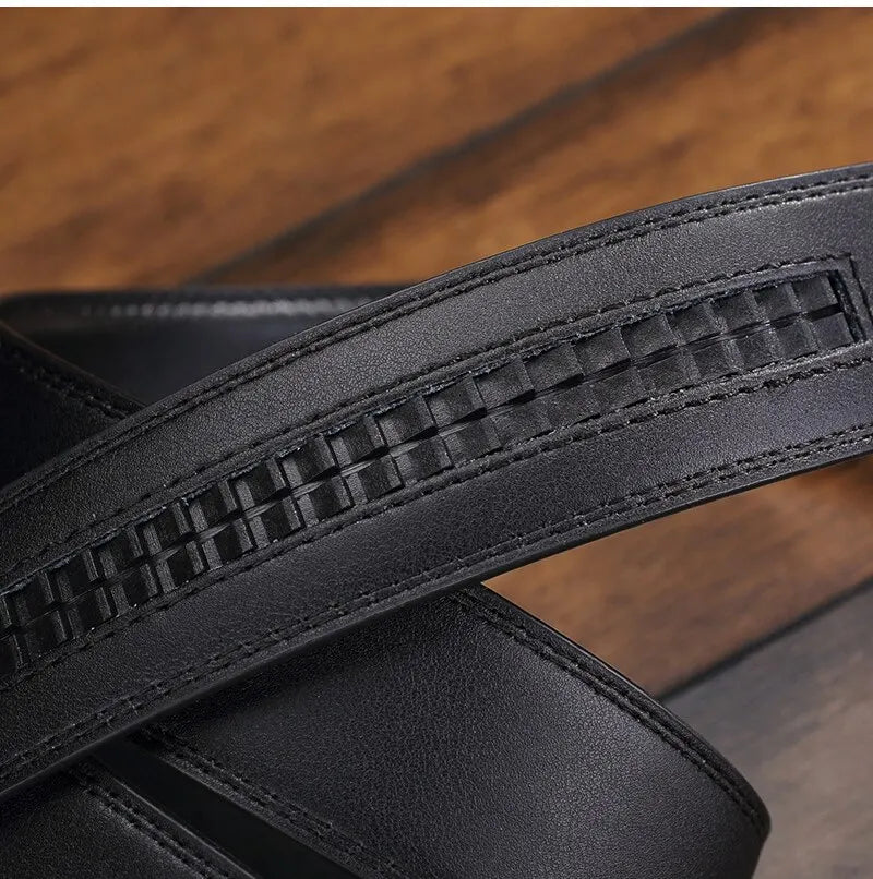 Men's Ratchet Leather Belt – Adjustable Strap with Free Buckle Replacement for Cowboy Style