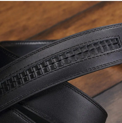 Men's Ratchet Leather Belt – Adjustable Strap with Free Buckle Replacement for Cowboy Style