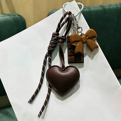 Kawaii INS Style Heart Leather Keychain – Trendy Chocolate Bag Pendant Charm, Creative Fashion Bag & Key Ring Accessory