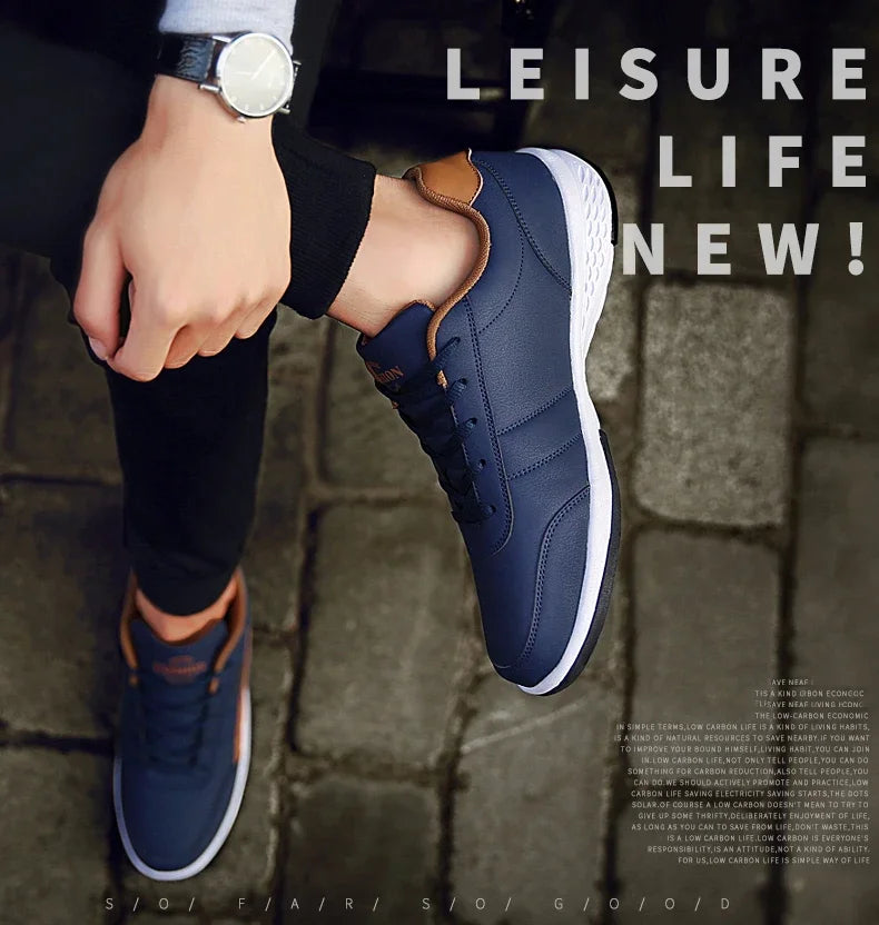 MAEDEF Men's Leather Sneakers – Waterproof Casual Lace-Up Footwear, Comfortable Vulcanized Shoes for Men