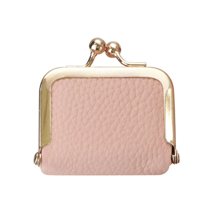 URBAN MASTER Genuine Leather Mini Coin Purse – Solid Color Kiss Lock Change Pouch, Casual Small Wallet for Women