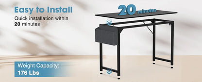 Computer Desk – Modern Compact Writing & Gaming Table with Side Bag, Headphone Hook, Easy Assembly