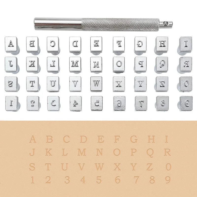 36PCS Leather Alphabet & Number Stamp Set – Stainless Steel DIY Carving Tool for Personalized Leather Craft & Embossing Seal