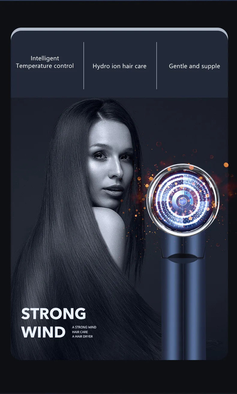 Professional Foldable Hair Dryer with Negative Ions & Blue Light – High Power Salon & Home Use