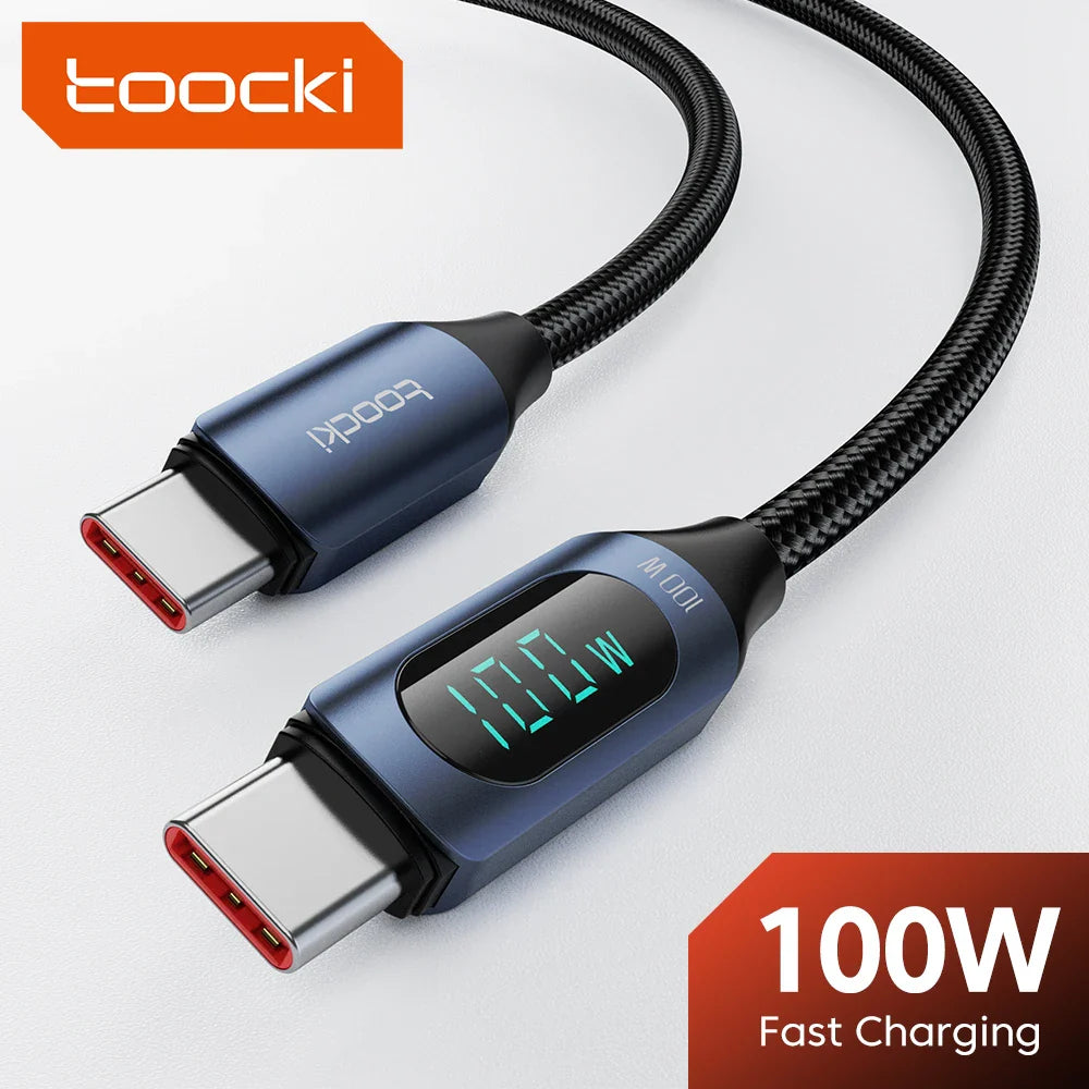 Toocki Type-C to Type-C Cable – 100W PD Fast Charging & Display Cable for Xiaomi POCO F3, Realme, MacBook, iPad