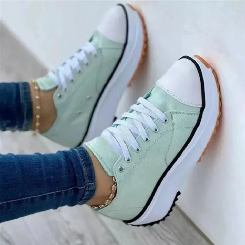 Speedy 2024 Classic White Canvas Shoes - Women's Lace-Up Casual Platform Sneakers